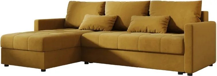 VENORIA L alakú kihúzható sarokkanapé, 220x143 cm, mustársárga + 2 párna INGYEN