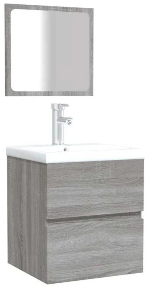 szürke sonoma színű szerelt fa fürdőszobaszekrény tükörrel