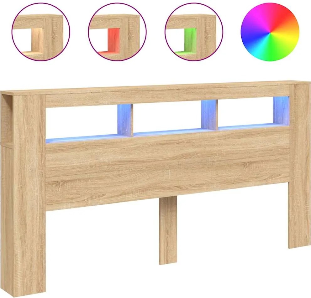 vidaXL sonoma tölgy színű szerelt fa LED-es fejtámla 200x18,5x103,5 cm