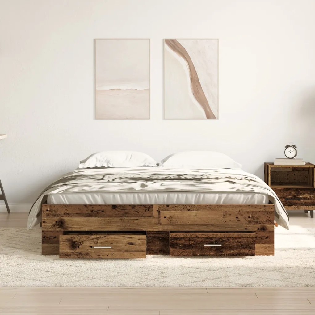 ágykeret fiókokkal Öreg fa Mérnök fa 140 x 190 cm Ágykeret