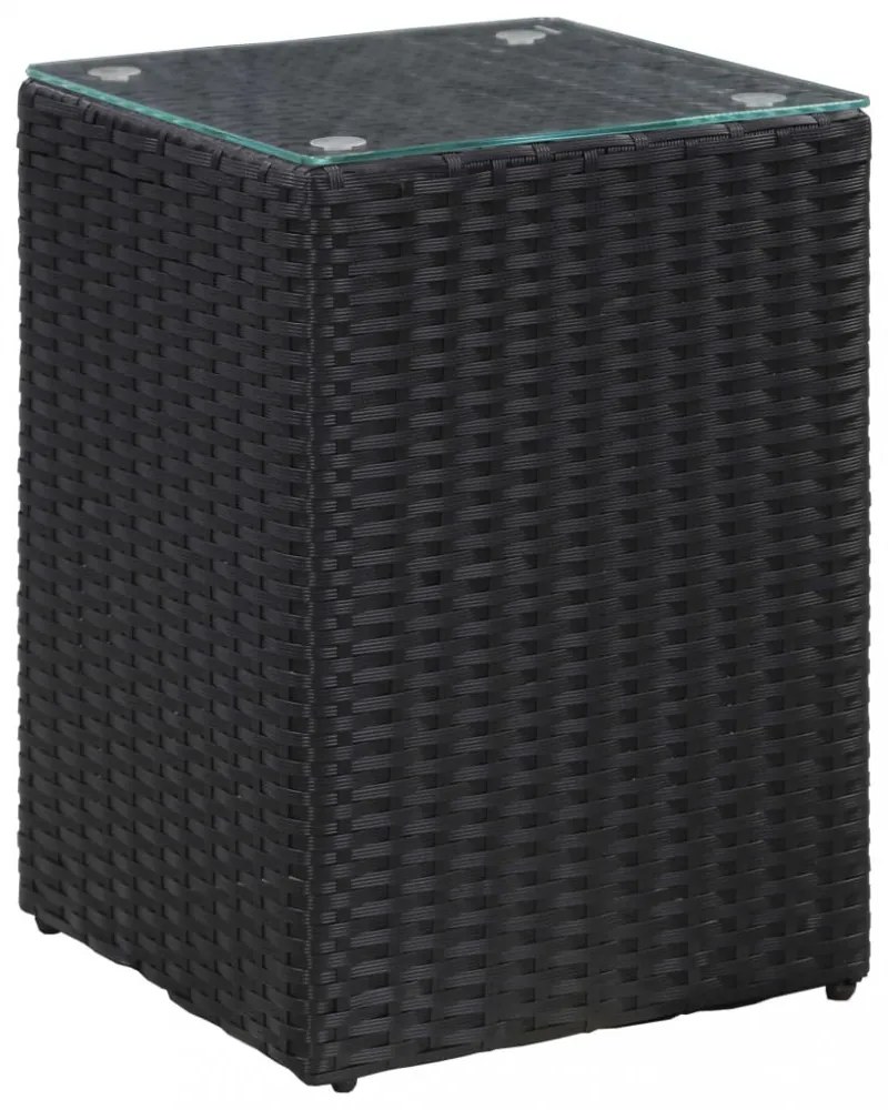 3 db fekete polyrattan kisasztal üveg asztallappal