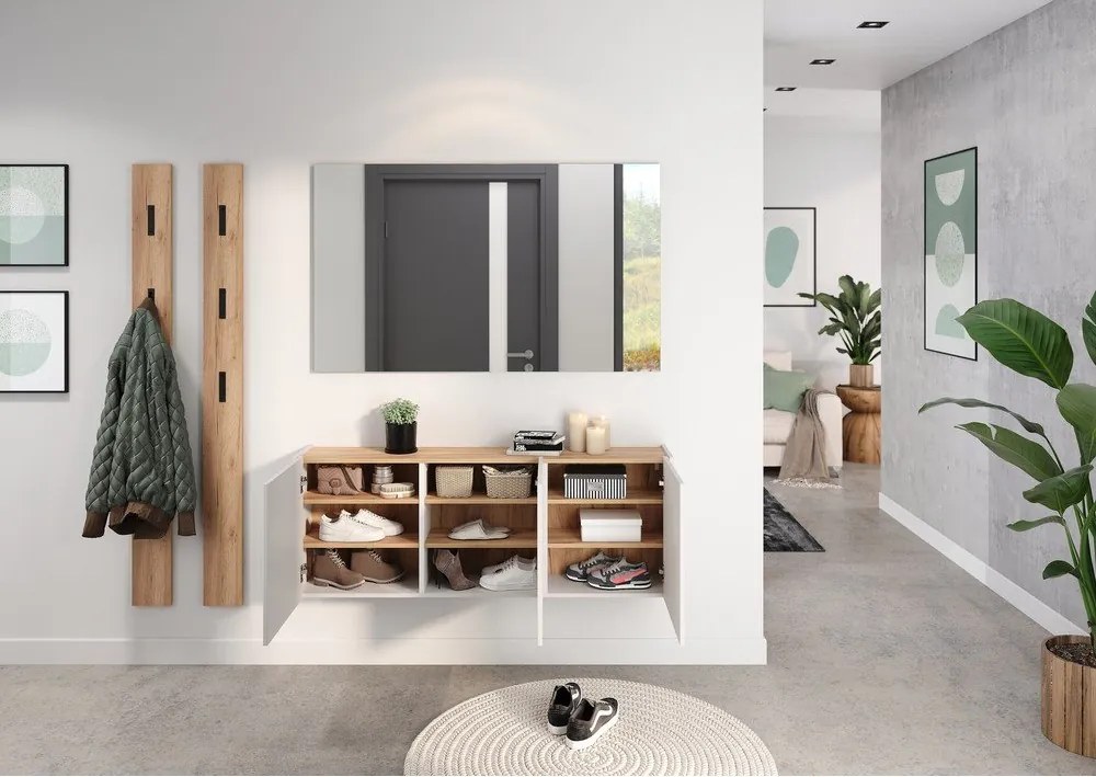 Krémszínű függő szekrény tölgyfa dekorral 138x52x25 cm Libbiano – Germania