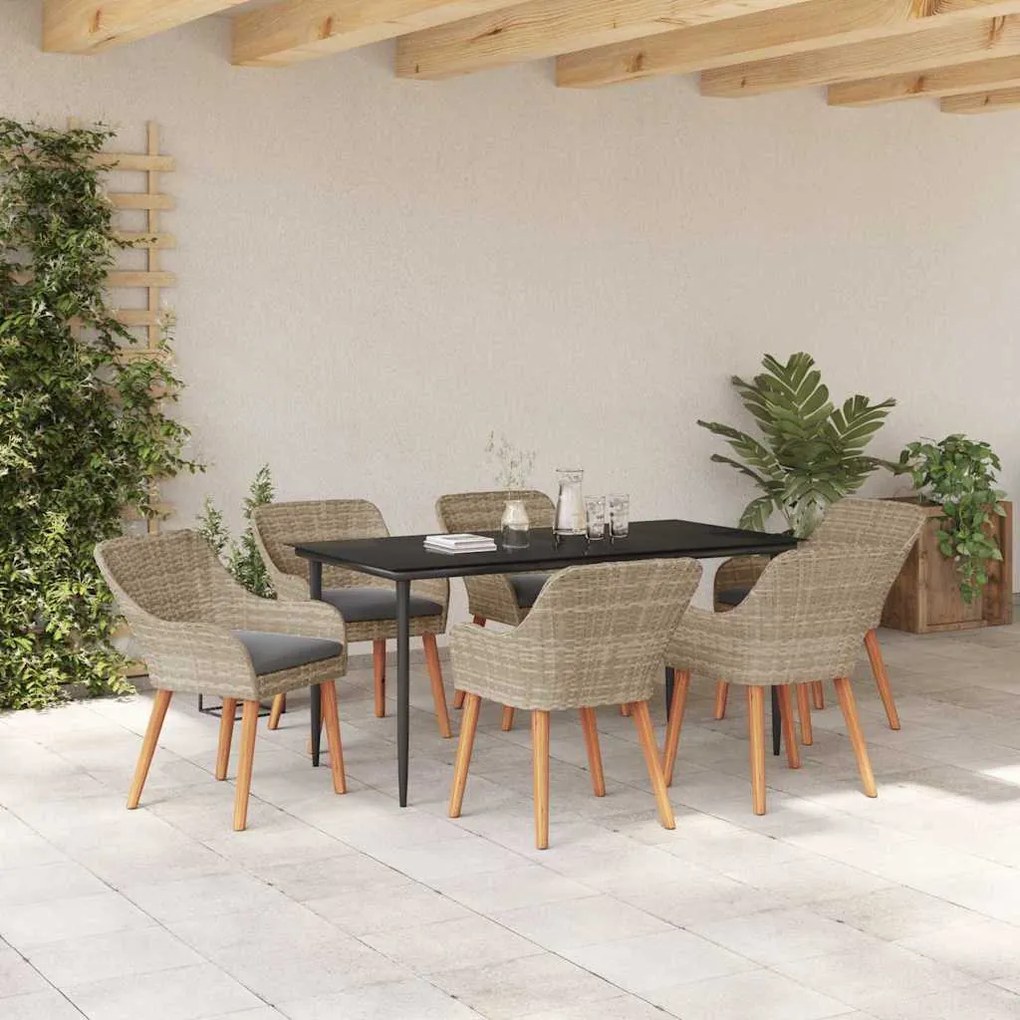 Étkezőgarnitúra 7 pcs Világosszürke Poli rattan