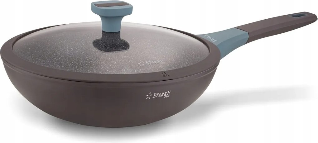 Wok indukciós serpenyő márvány üveg fedéllel