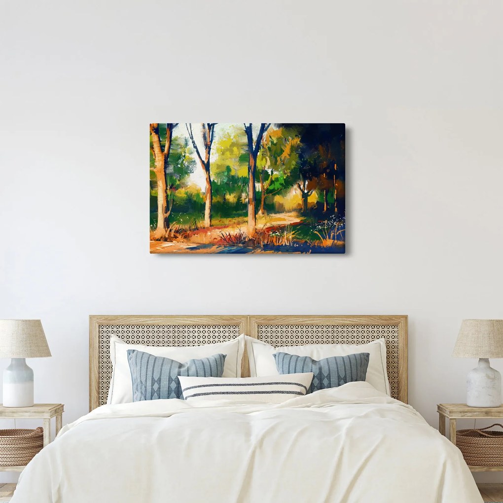 Erdő képe a nyári napsütésben, festmény (90x60 cm)