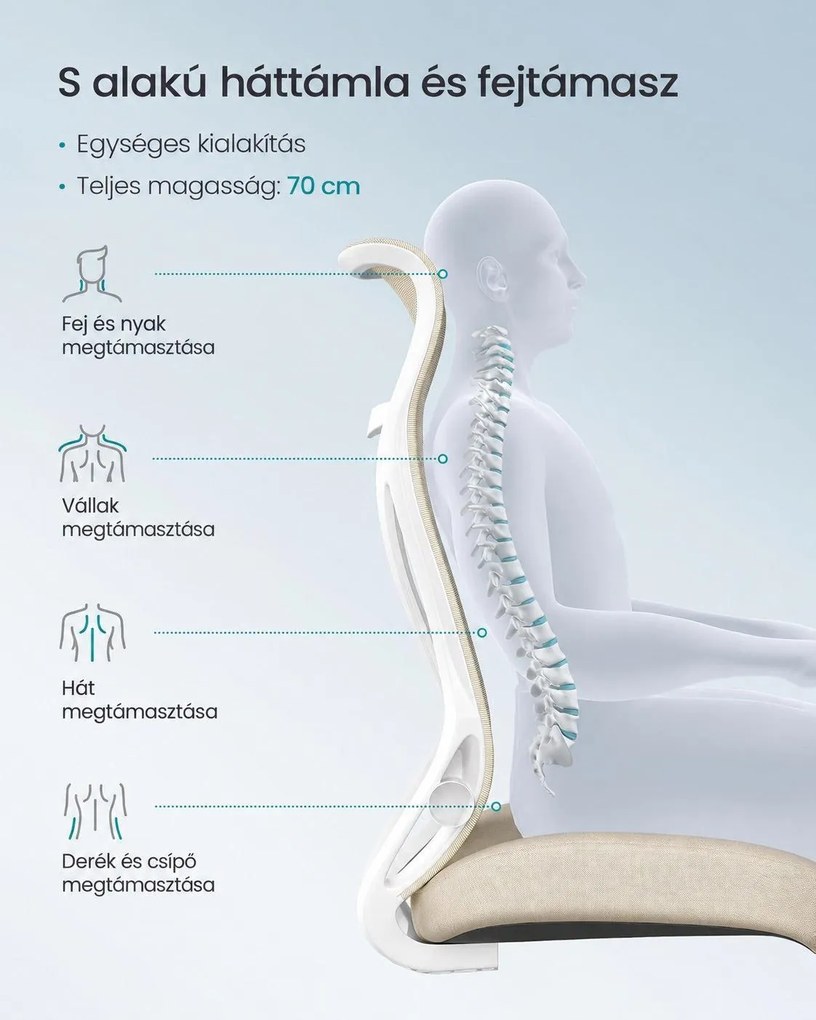 SONGMICS ergonomikus irodai szék fejtámlával, felhajtható kartámaszokkal, max. 150 kg, cappuccino bézs