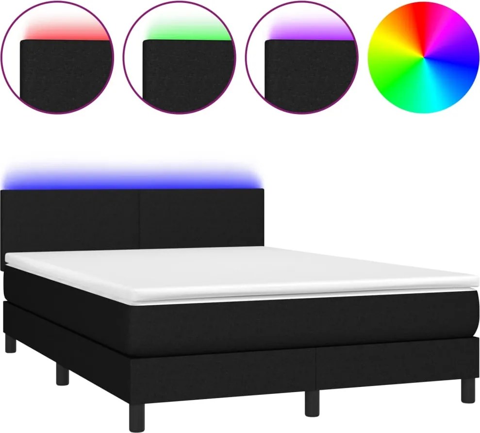 vidaXL fekete szövet rugós és LED-es ágy matraccal 140x190 cm