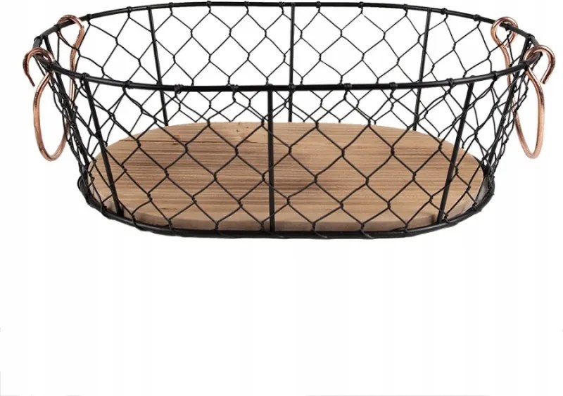 Fekete fém tárolókosár réz fogantyúkkal 33x23x10 c