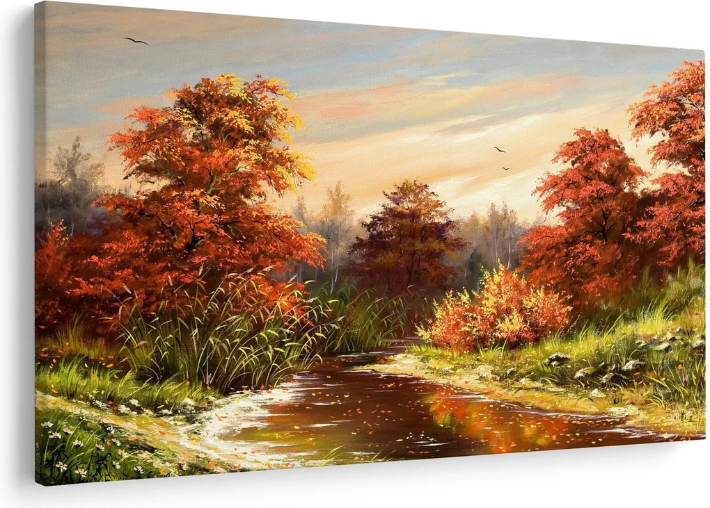 Kép egy folyóról egy őszi tájban, olajfestmény (90x60 cm)