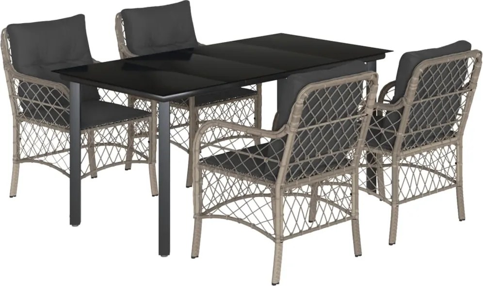 vidaXL 5részes világosszürke polyrattan kerti étkezőgarnitúra párnával