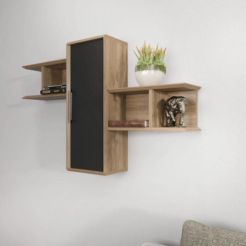 Fali polc Olida - Walnut, Black