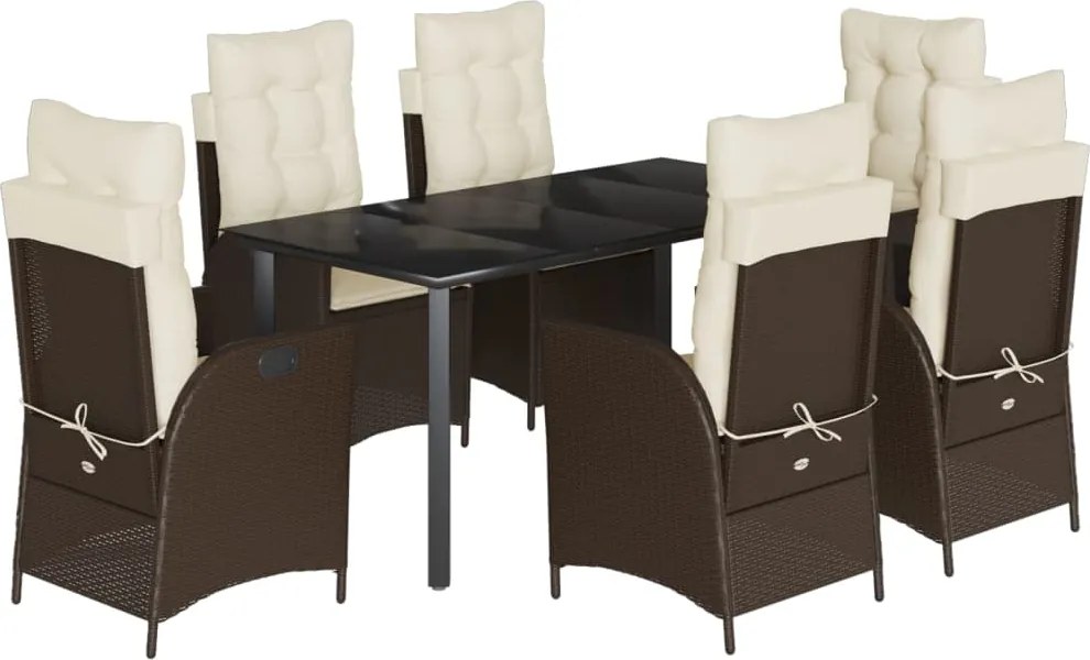 vidaXL 7 részes barna polyrattan kerti étkezőgarnitúra párnával