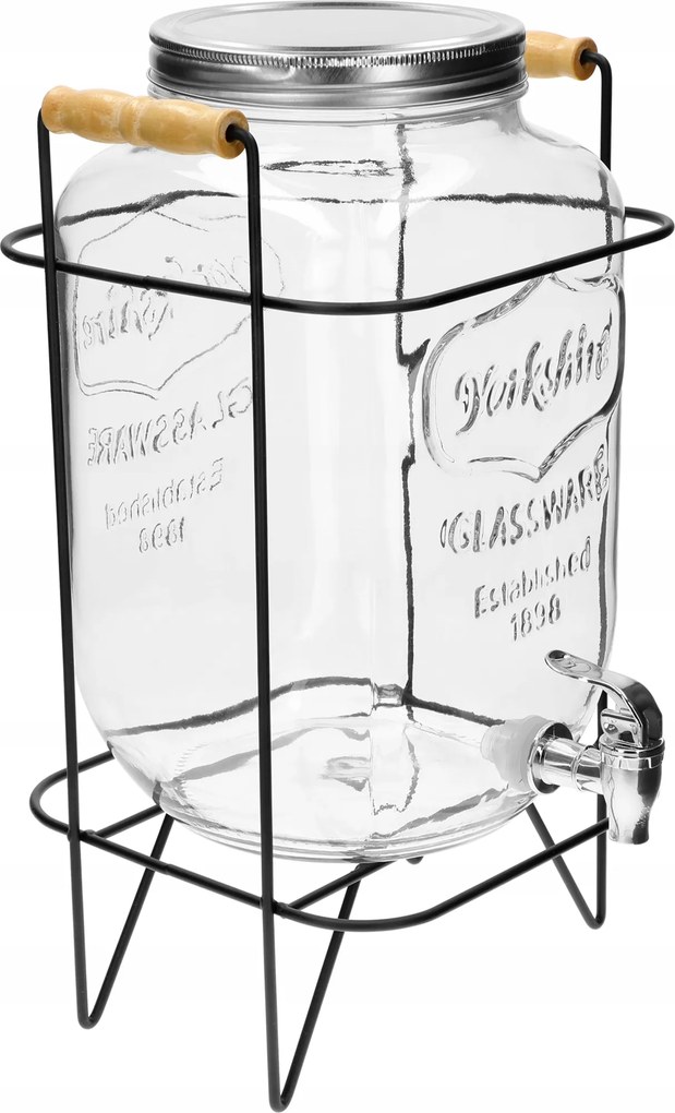 Üveg tároló 8L befőttesüveg csappal fém tinktúra limonádé állványon