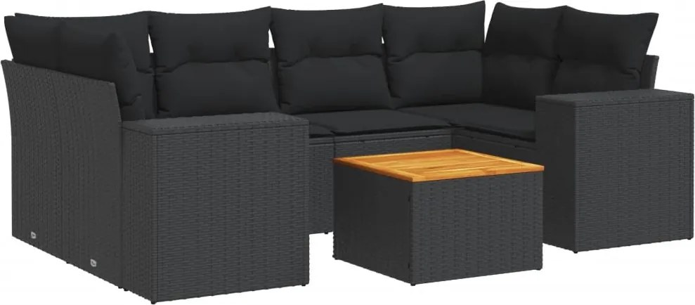 vidaXL 7 részes fekete polyrattan kerti ülőgarnitúra párnával
