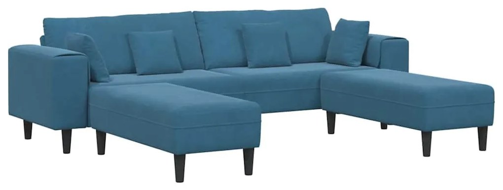 Bársony Kanapé párnával 3 pcs Kék 208 cm Bársony