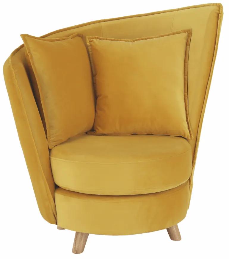 Fotel Art Deco stílusban, mustárszínű Velvet anyag/tölgy, ROUND