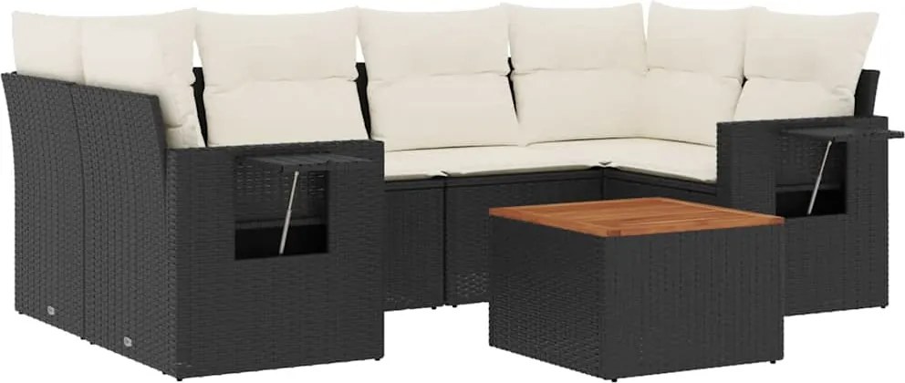 vidaXL 7 részes fekete polyrattan kerti ülőgarnitúra párnával