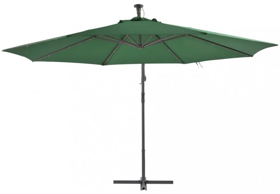 zöld konzolos kerti napernyő LED-del és fémrúddal 350 cm
