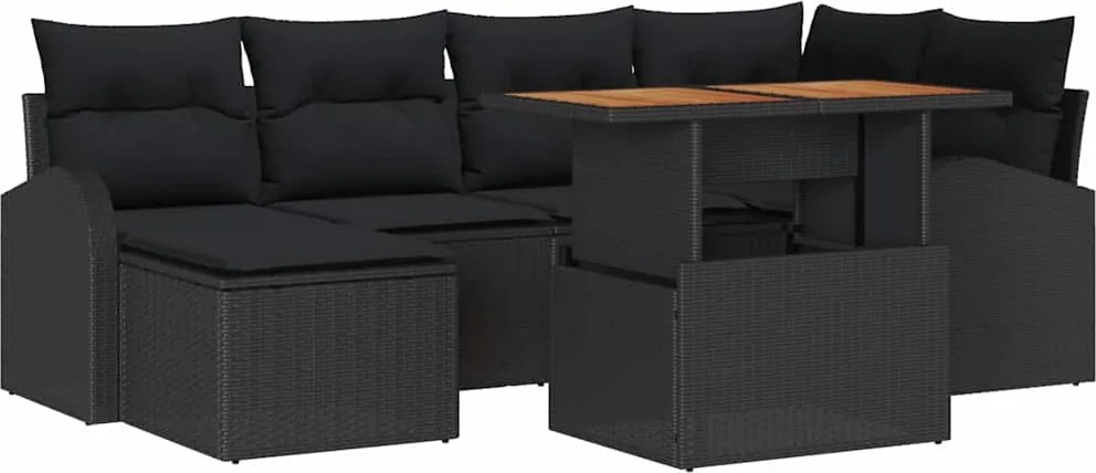 vidaXL Kerti Kanapé Szett tárolóval 7 pcs Fekete Poli rattan