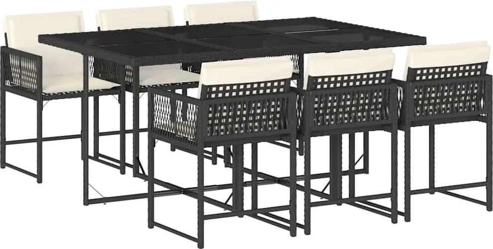 vidaXL 7 részes fekete polyrattan kerti étkezőgarnitúra párnával