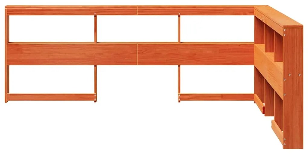 Könyvespolc fejtámla L-alakú viaszbarna 140 cm tömör fa fenyőfa