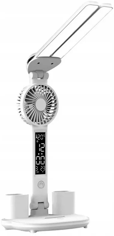 Asztali lámpa ventilátorral, LCD kijelzővel és ceruzatartóval