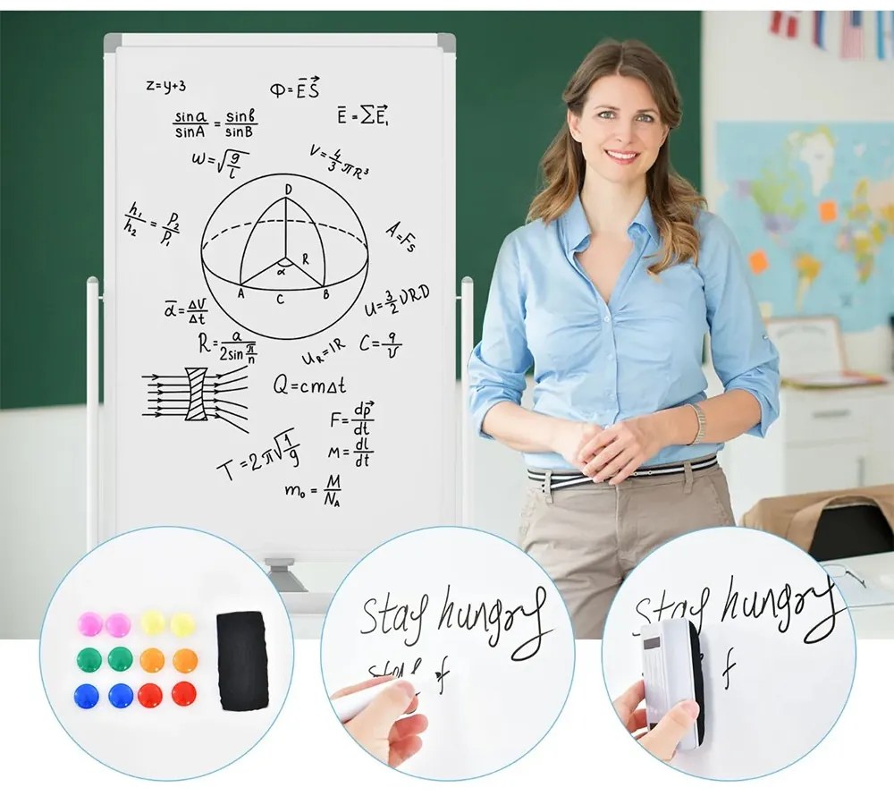 Átfordítható mágnestábla kiegészítőkkel, 60 x 90 cm