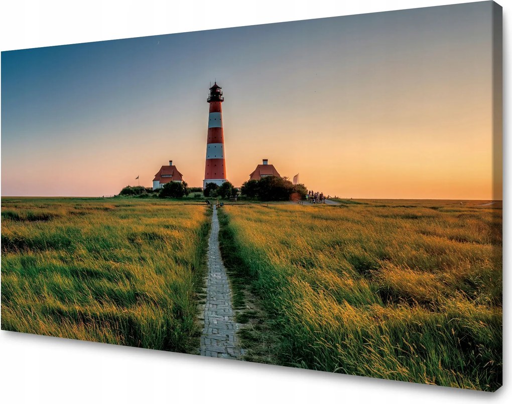 Vászonkép Város Lámpás Fehér-piros naplemente 120x70 cm