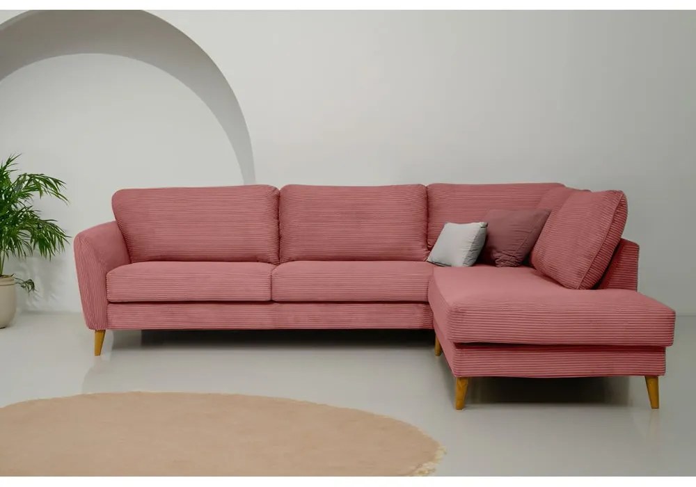 Rózsaszín kordbársony sarokkanapé (jobb oldali) Paris – Scandic