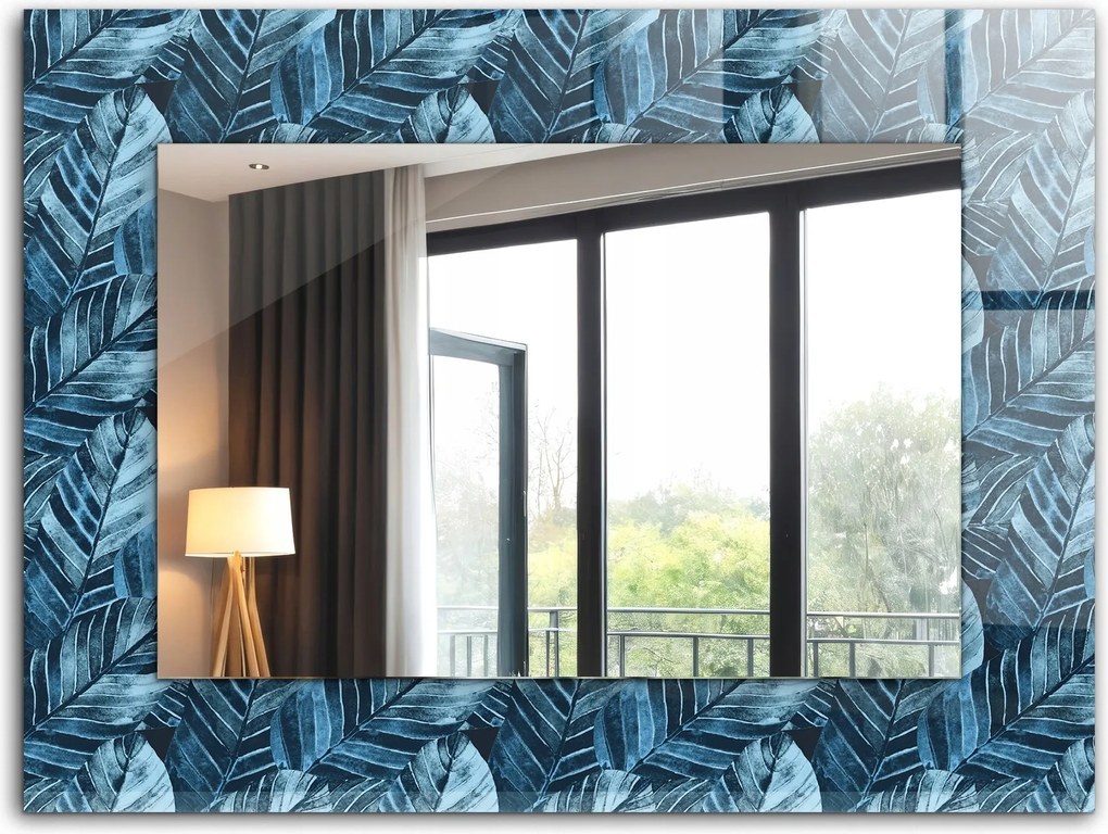 Fürdőszoba tükör hálószoba nappali nyomott mintával 80x60 Kék levelek minta