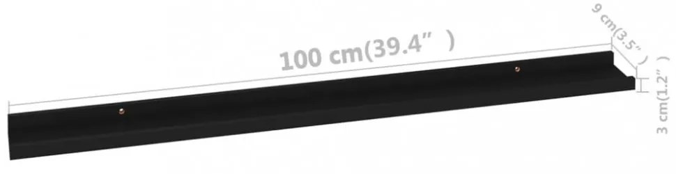 4 db fekete fali polc 100 x 9 x 3 cm