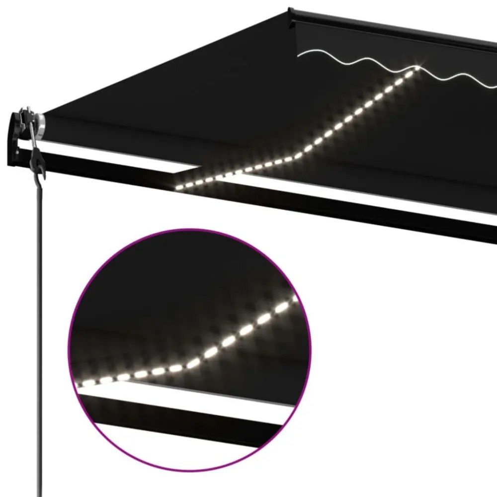 antracitszürke szélérzékelős és LED-es napellenző 400x350 cm