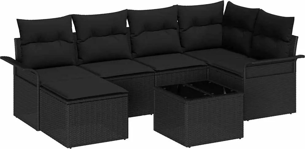 vidaXL Kerti Kanapé Szett tárolóval 7 pcs Fekete polirattan