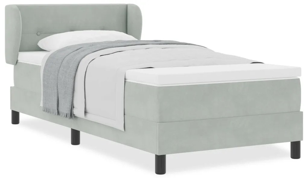Boxspring Ágy Matraccal Világosszürke 90x200 cm - Bársonyos