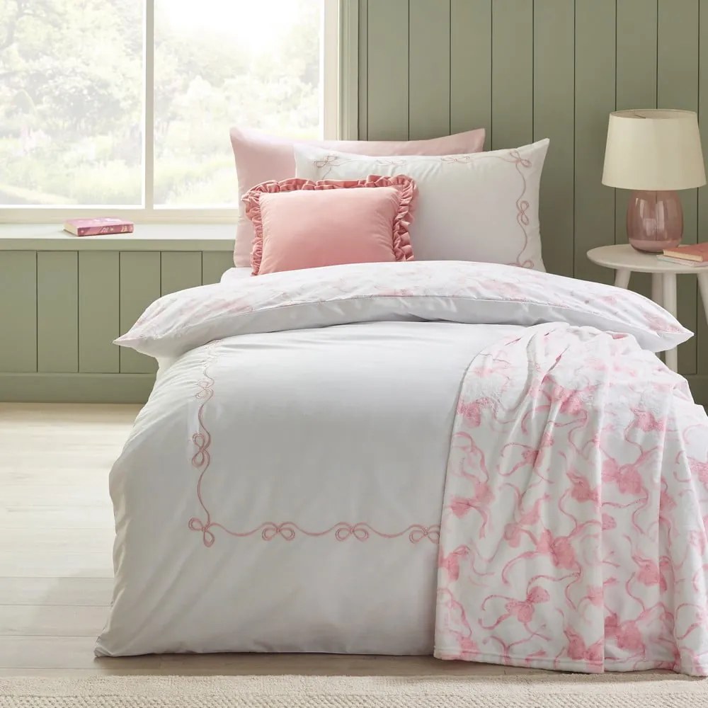 Fehér egyszemélyes ágyneműhuzat 135x200 cm Bow Embroidery – Catherine Lansfield