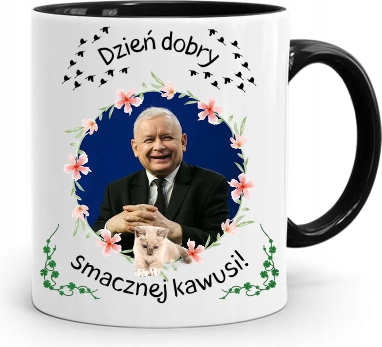 Bögre Fekete Vicces Pis Jaroslaw Kaczynski nyomott mintával