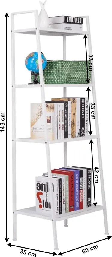 4 polcos fém polcállvány, fehér, ALDEA