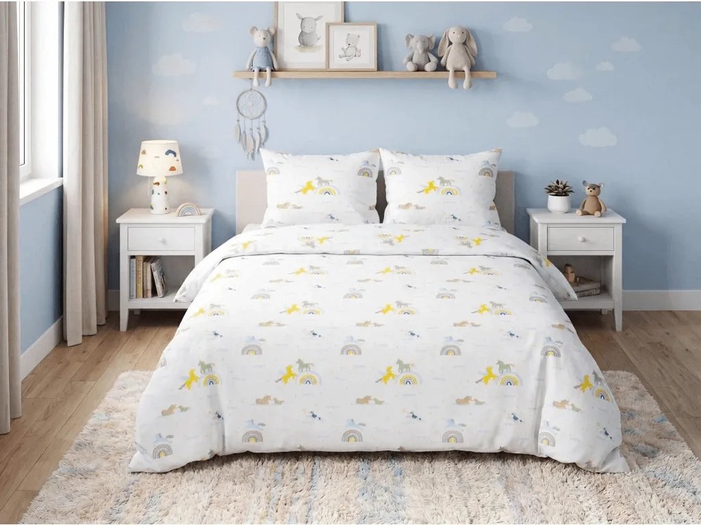 Gyerek pamut ágynemű MAGIC UNICORN fehér, 100% pamut Ágyneműhuzat mérete: 70 x 90 cm | 140 x 200 cm