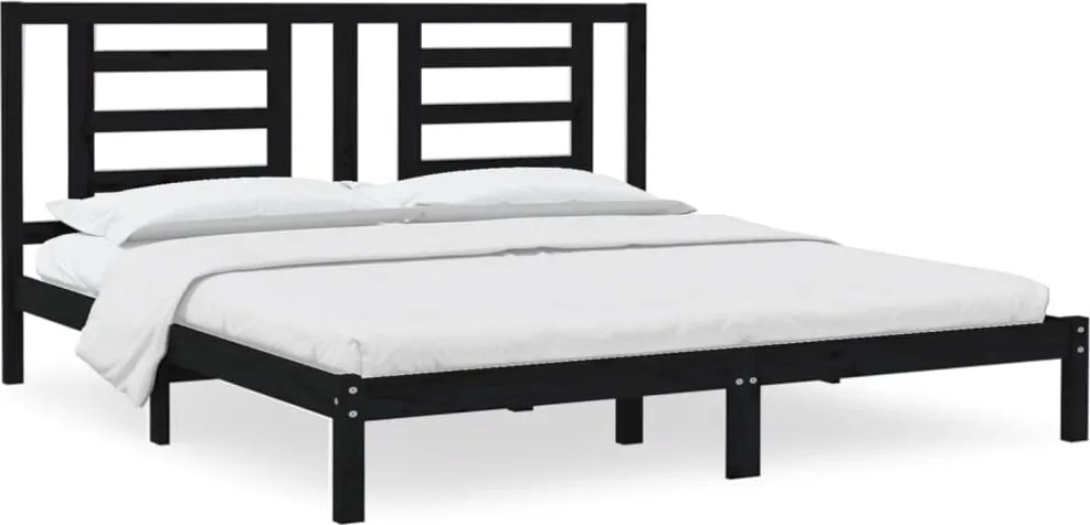 vidaXL fekete tömör fenyőfa ágykeret 200 x 200 cm