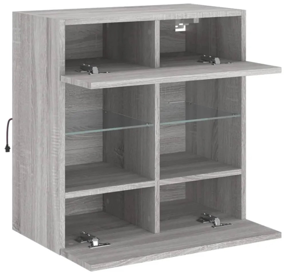szürke sonoma színű fali TV-szekrény LED-ekkel 58,5x30x60,5 cm