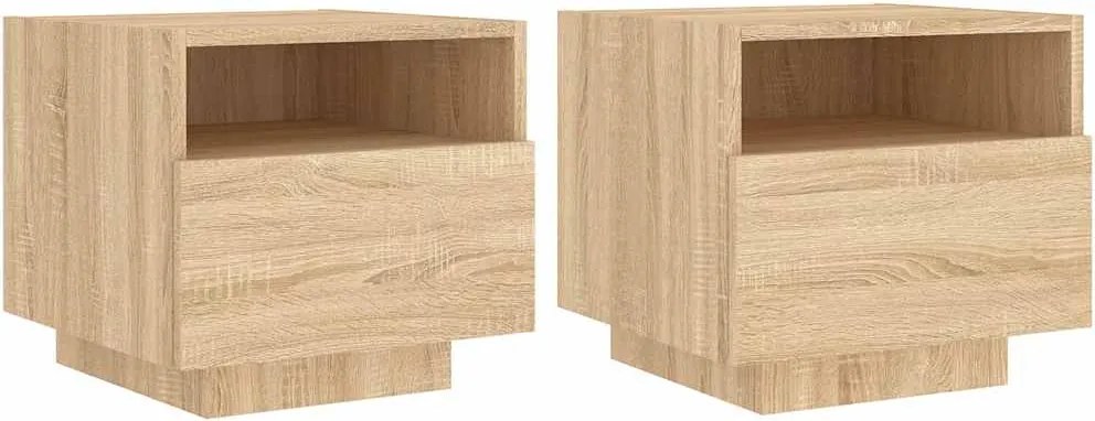 vidaXL 2 db sonoma tölgy színű éjjeliszekrény LED-ekkel 40x39x37 cm