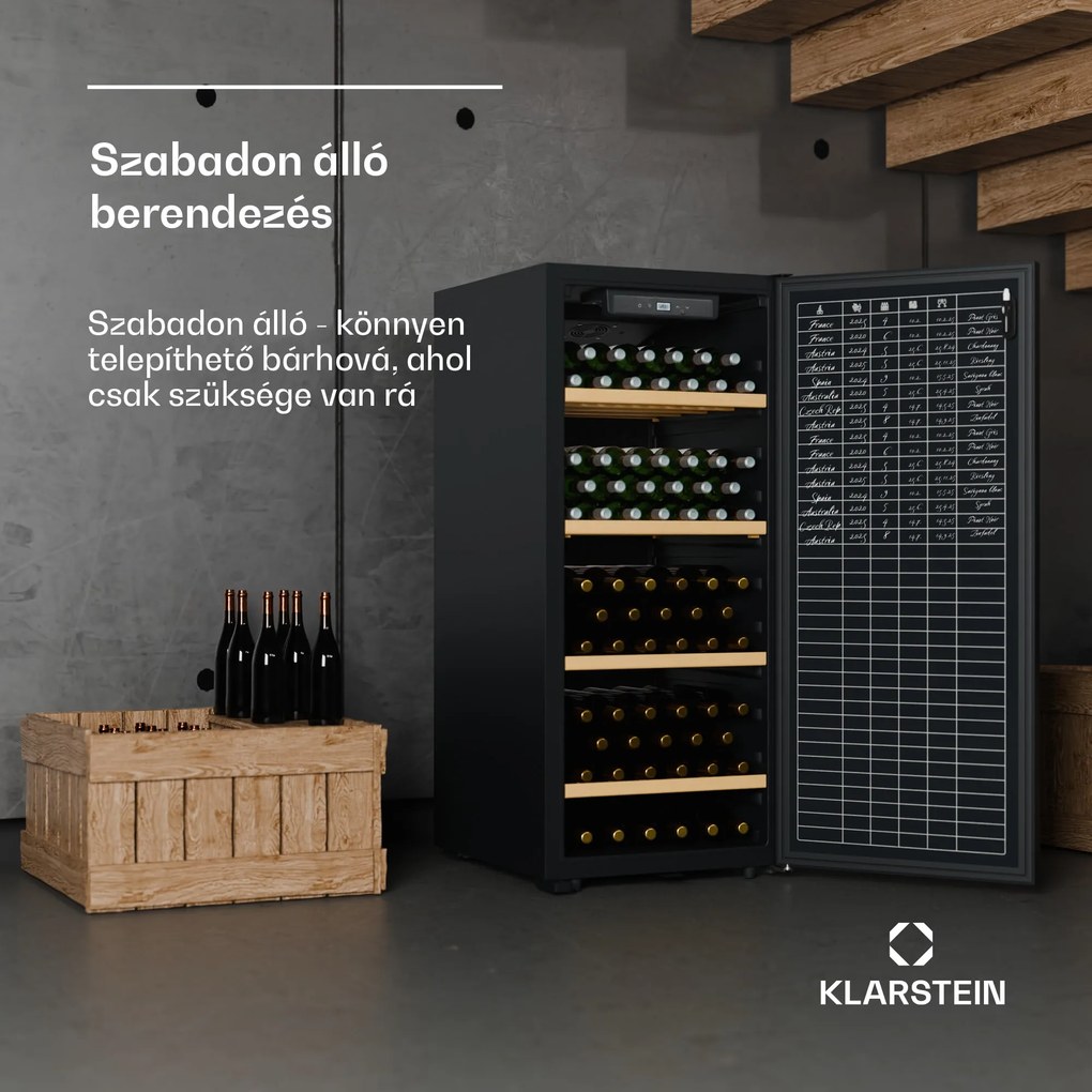 Klarstein CellarMax borhűtő, 114 palack, Kompresszor, Energiahatékonyság E