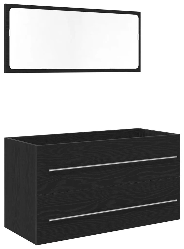Mosdó Szekrény Tükörrel Fekete Tölgy 90x45x1,5 cm Mérnöki Fa