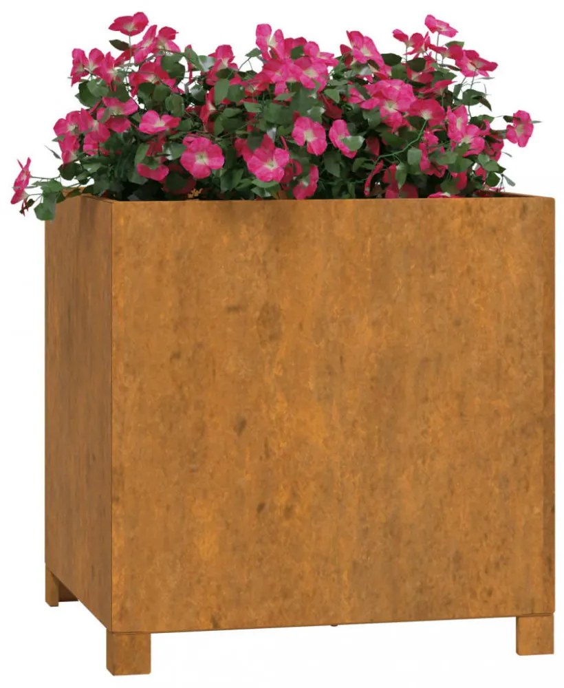 rozsda színű corten acél növénytartó lábbal 49 x 47 x 50 cm