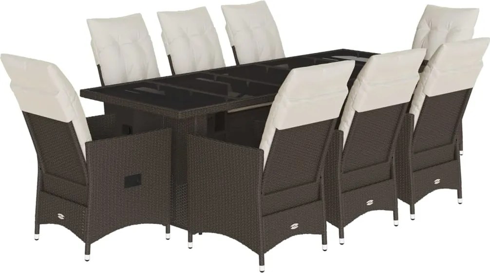 vidaXL 9 részes barna polyrattan kerti bisztrógarnitúra párnákkal