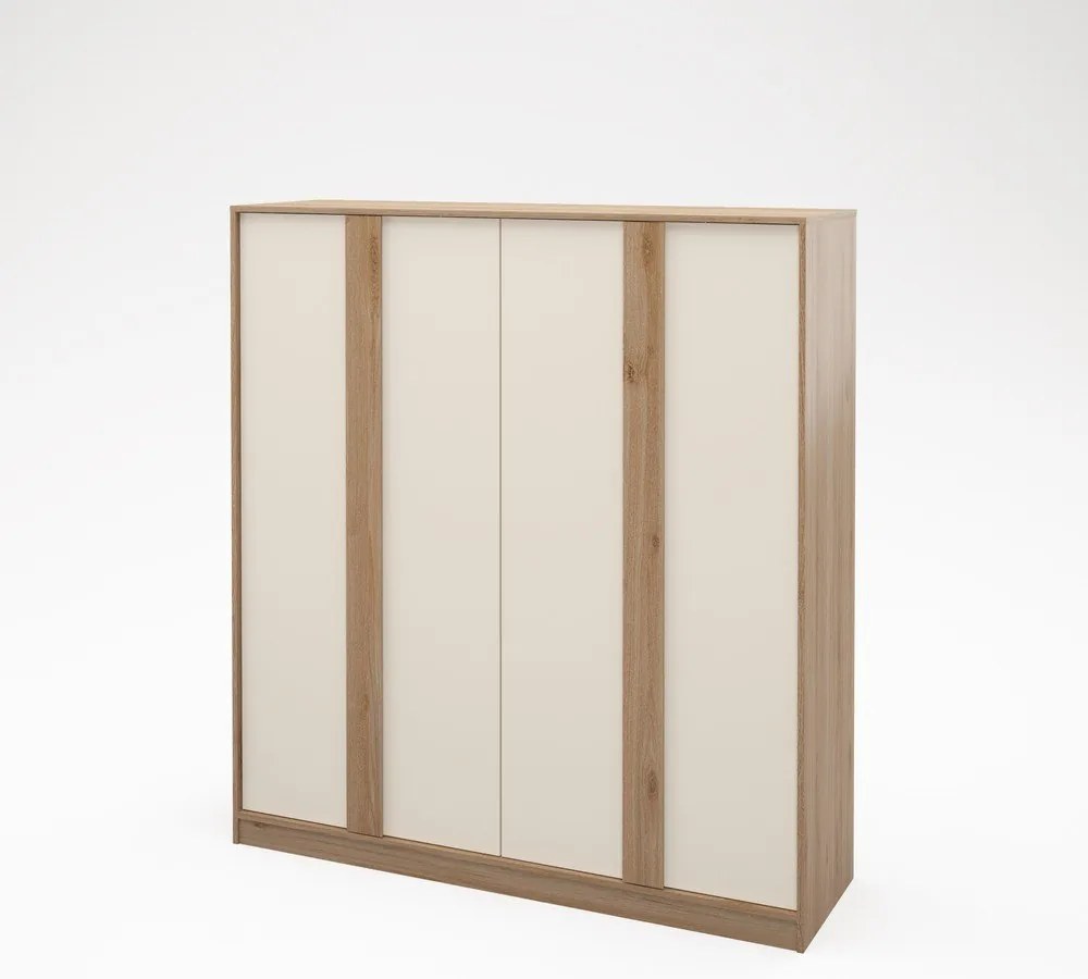 Krémszínű-natúr színű ruhásszekrény tölgyfa dekorral 180x197,5x53 cm Dennis – Marckeric