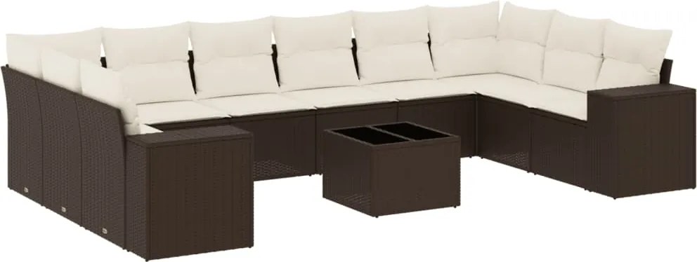 vidaXL 11 részes barna polyrattan kerti ülőgarnitúra párnákkal