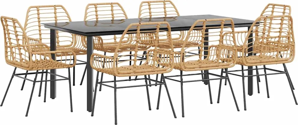 vidaXL 9 észes barna polyrattan üveg kerti étkezőgarnitúra