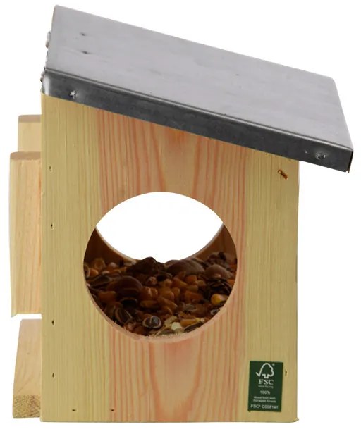 Dupla bejáratú mókus etető, cink tetővel, 25 cm