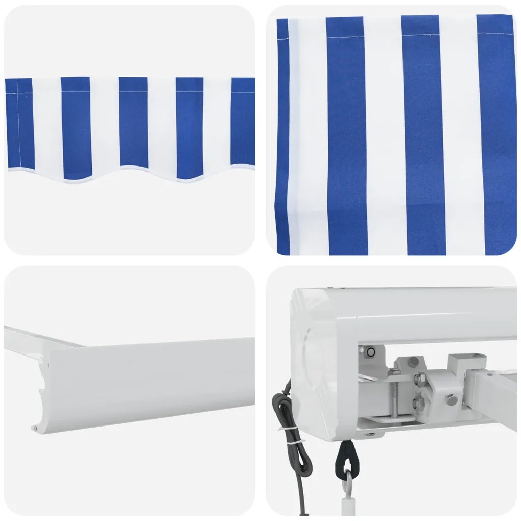 Automatikus Behúzható Napellenző Kék és Fehér 450x300 cm